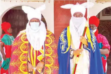  ?? PHOTO: NAN ?? Emir of Keffi, Dr Shehu Cindo Yamusa III (L) and his host, the Emir of Kano, Alhaji Aminu Ado Bayero, during the former’s visit to Emir of Kano’s palace yesterday.