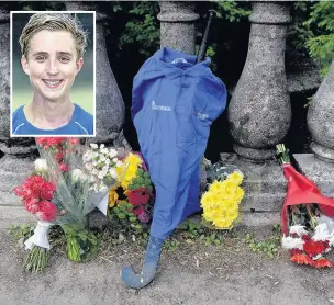  ??  ?? Flowers left near the scene of the accident in which teenager Rhys Rubery, inset, died