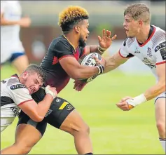  ?? Picture: GALLO IMAGES ?? IN FULL FLIGHT: Ball carrier Berton Klaasen of the Southern Kings is stopped by Ulster players during the Pro14 match between Southern Kings and Ulster at the Wolfson Stadium in Port Elizabeth on Saturday