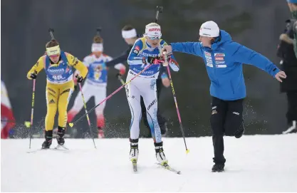  ?? Foto: EPA/ANDREAS SCHAAD ?? Kaisa Mäkäräinen bommade bara ett skott i torsdagens tävling.