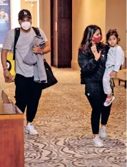  ??  ?? Mumbai Indians captain Rohit Sharma arrives in Abu Dhabi along with his family members