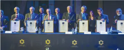  ??  ?? THE 2017 EMET Prize winners gather at the award ceremony held at the Jerusalem Theater on Thursday.