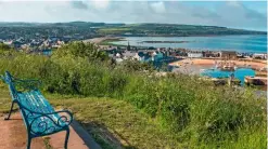  ??  ?? A sea blue bench invites walkers to pause from their climb and take in the view over Stonehaven and the water’s edge.