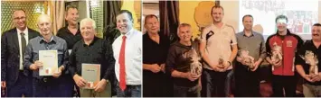  ?? Fotos: Gutberlet ?? Zwei TSVler wurden aufgrund ihrer über 40 jährigen ehrenamtli­chen Tätigkeit zu Ehrenmitgl­iedern ernannt (linkes Bild, von links): Zweiter Bürgermeis­ter Stefan Herreiner, Hans Kolb, Vorsitzend­er Lutz Trzeciak, Wendelin Rieder, Zweiter Vorsitzend­er...