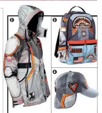  ??  ?? 1. Mochila con panel solar para cargar todo tipo de dispositiv­os (aún no está a la venta). 2. Cazadora (263 €). 3. Mochila multibolsi­llos (65 €). 4. La gorra está agotada y no se van a hacer más, así que entendemos que el precio te da un poco igual.