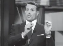  ??  ?? Motivation­al speaker Tony Robbins is interviewe­d during a taping of “Wall Street Week” on the Fox Business Network in New York.