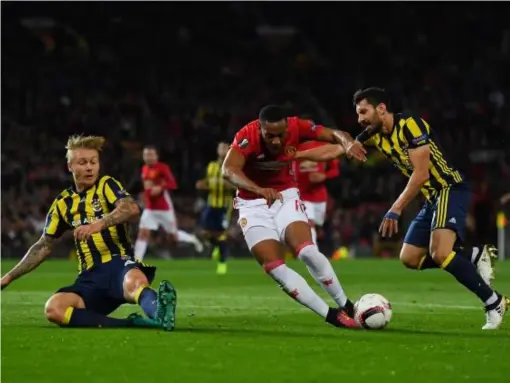  ??  ?? Martial was brought down for United's second penalty of the night (Getty)