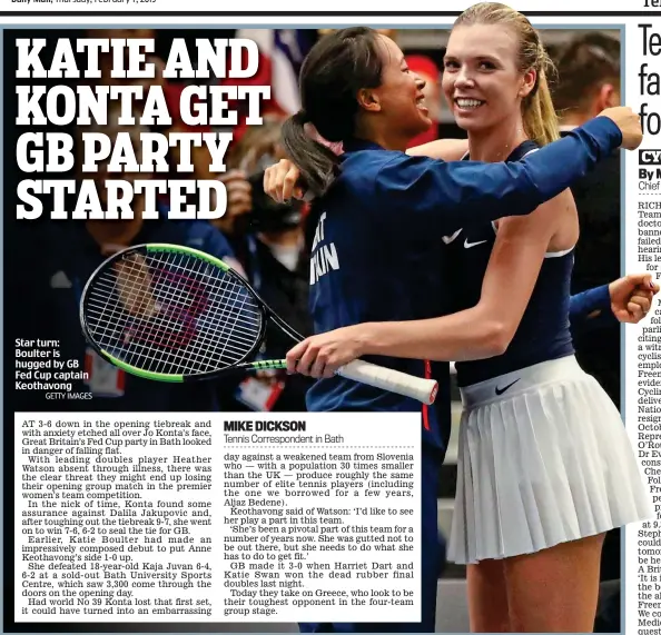  ?? GETTY IMAGES ?? Star turn: Boulter is hugged by GB Fed Cup captain Keothavong