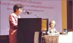  ?? UNESCO ?? Minister of Women Affairs Ing Kantha Phavi speaks during a World Press Freedom Day event, where a study about women in the media in Cambodia was released.