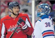  ?? AP FILE ?? Alex Ovechkin, left, will no longer be taking shots at Henrik Lundqvist, who signed a free-agent contract with the Washington Capitals during the offseason.