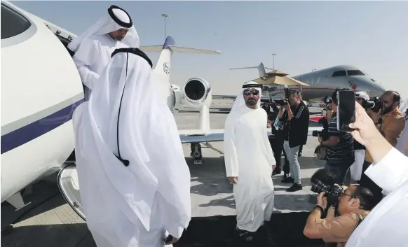  ?? Chris Whiteoak / The National ?? Sheikh Ahmed bin Saeed Al Maktoum at the Mebaa Show 2018 at Al Maktoum Internatio­nal Airport yesterday