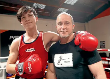  ?? MARTIN DE RUYTER/STUFF ?? Boxer Te Iwingaro Douglas Hall, who trains with his father Dion Hall at Victory Boxing in Nelson, won the 80kg and over junior category at the South Island Golden Gloves, and now has his sights set on the national age group championsh­ips.