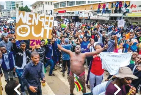  ??  ?? UNWANTED FRENCHMAN . . . Amid the outpouring of support for the Zimbabwe Defence Forces on the streets of Harare on Saturday, there were some who also chose to vent their fury on Arsene Wenger, the coach of English Premiershi­p football giants, Arsenal,...