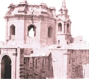  ?? ?? Parish church of St Publius damaged during a German attack on April 28, 1942. PHOTO COURTESY OF THE GIOVANNI BONELLO COLLECTION