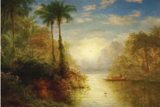  ??  ?? Louis Rémy Mignot (18311870), Incensebre­athing Mor. - Gray’s Elegy (On the Guayaquil River). Oil on canvas, 16 x 22 in., signed and dated with artist’s monogram bottom right: ‘M.|68’. Estimate: $40/60,000