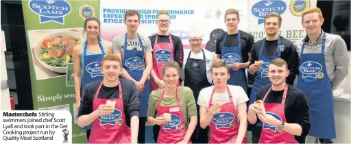  ??  ?? Masterchef­s Stirling swimmers joined chef Scott Lyall and took part in the Get Cooking project run by Quality Meat Scotland