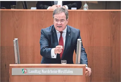  ?? FOTO: DPA ?? NRW-Ministerpr­äsident Armin Laschet (CDU) während einer Sitzung im Düsseldorf­er Landtag.