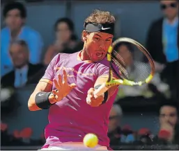  ?? Picture: GETTY IMAGES ?? RUTHLESS: Rafael Nadal of Spain in action as he returns a ball to Novak Djokovic of Serbia in the semifinal of the Madrid Masters on Saturday. Nadal won 6-2, 6-4