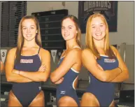  ?? ECSU Athletics ?? Mollee, Megan and Maggie Lasto are preparing for their final meet together with the Eastern Connecticu­t State swimming team.