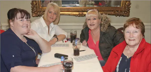  ??  ?? Marie Newsome, Jackie O’Brien, Jenni O’Brien and Antoinette Curley at the bingo night in aid of the Martin family in the Grand Hotel, Wicklow.