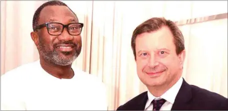  ??  ?? Chairman, Forte Oil Plc, Femi Otedola (left) and British Ambassador to Nigeria, Paul Arkwright, when Otedola hosted the British envoy to dinner at his residence… recently