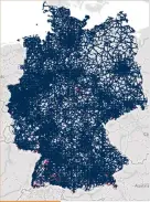  ??  ?? LTE-Nutzer erhalten im TelekomNet­z die höchste von uns ermittelte Netzabdeck­ung – sowie die höchste „Qualität der Netzabdeck­ung“. 4G-Abdeckung im Telekom-Netz
Blau = LTE-Empfang in „Evaluation Areas“nachgewies­en