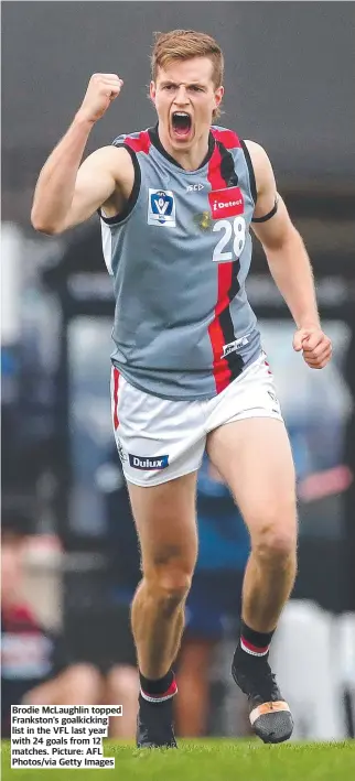  ?? ?? Brodie McLaughlin topped Frankston’s goalkickin­g list in the VFL last year with 24 goals from 12 matches. Picture: AFL Photos/via Getty Images