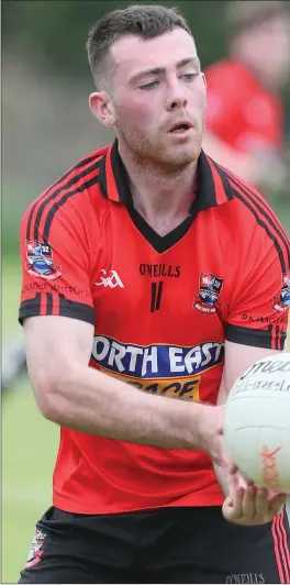  ??  ?? Mattock’s Aaron O’Brien is closed down by Leo Martin of Clan na Gael on Sunday