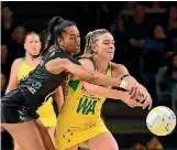  ??  ?? Temalisi Fakahokota­u again added impact off the bench for the Silver Ferns in game three in Adelaide.