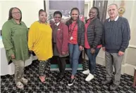  ?? ?? SUPPORTING MATRICS: Prof Werner Olivier, director of Nelson Mandela University’s Govan Mbeki Mathematic­s Developmen­t Centre, with Isuzu Motors SA’s Anovuyo Tshemese, third from right, and Iviwe Poti, second from right, share their plans to support matric maths classes with Ethembeni Enrichment Centre's staff and pupils, including, from left, grade 12 teacher Noluthando Jakavula, principal Nobatembu Mandimo and grade 12 pupil Emihle Maqungo