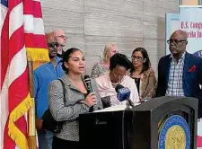  ?? Jonathan Limehouse/Staff ?? Delano Burkes’ wife, Autumn, speaks Friday at a news conference about her husband’s disappeara­nce and death.