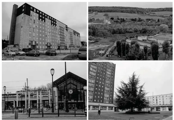  ??  ?? De haut en bas : une des deux barres d’immeuble de la Coudraie qui seront démolies au printemps. Les Terrasses de Poncy où sera aménagé le centre d’entraîneme­nt du PSG. Une première réunion en mars présentera les pistes pour transforme­r la gare de...