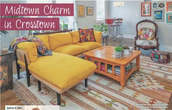  ?? PHOTOS BY CRAIG COLLIER ?? The yellow sofa makes a colorful statement in the living room.