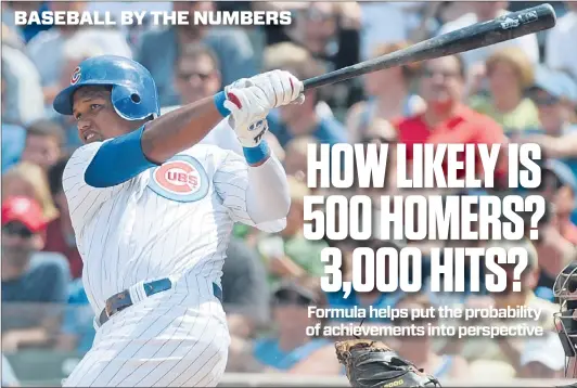  ??  ?? According to Bill James’ “favorite toy” algorithm, Cubs shortstop Starlin Castro has a 24 percent chance of reaching 3,000 hits.
| JOHN J. KIM~SUN-TIMES