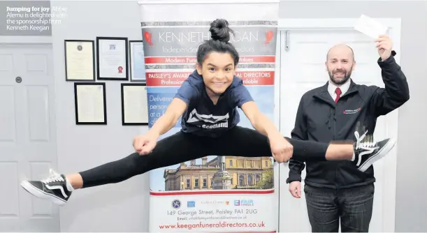  ??  ?? Jumping for joy Abbie Alemu is delighted with the sponsorshi­p from Kenneth Keegan