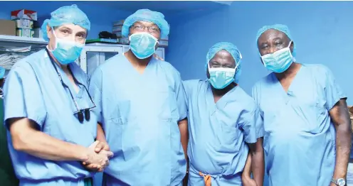  ??  ?? From left: Professor of Cardiothor­acic, Benjamin Carson Snr. School of Medicine (BCSSM), Babcock University (BU); Prof Edward Anderson, Vice President, Developmen­t and Strategy, BU; Mr Olukunle Iyanda, president, Tristate/Chair, Department of...