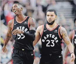  ?? CANADIAN PRESS FILE PHOTO ?? For various reasons and through various circumstan­ces, from left, Delon Wright and Fred VanVleet have had their difficulti­es this season, but their play in Tuesday’s 123-99 rout of the Clippers in Los Angeles was tremendous.