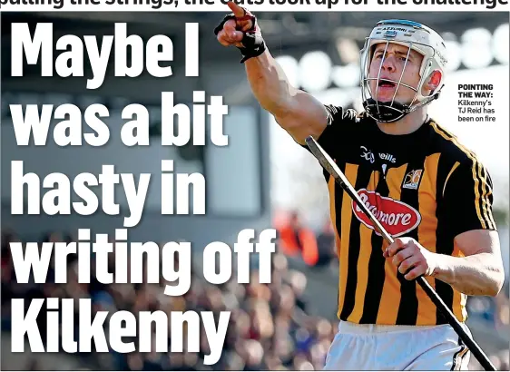  ??  ?? POINTING THE WAY: Kilkenny’s TJ Reid has been on fire