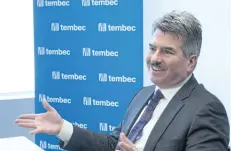  ?? PAUL CHIASSON/THE CANADIAN PRESS ?? James Lopez, Tembec president and CEO, comments on the forest products manufactur­er’s financial report prior to their annual meeting, on Thursday, January 26, 2017 in Montreal. Tembec Inc. has received a friendly takeover offer from Rayonier Advanced...