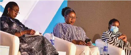  ??  ?? L-R: Lagos State Commission­er for Women Affairs and Poverty Alleviatio­n, Mrs. Bolaji Dada; Special Adviser to the Governor on Housing, Mrs. Toke Benson-Awoyinka and Commission­er for Agricultur­e, Ms. Bisola Olusanya, during a participat­ing panel and discussion on Water demand for Public and Private Estates, at the 2nd Lagos Internatio­nal Water Conference, by the State Water Regulatory Commission, in Lagos… recently