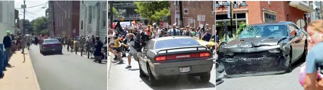  ??  ?? La sequenza A Charlottes­ville, in Virginia, ieri pomeriggio un’auto è piombata sulla folla che marciava in protesta contro il raduno dei suprematis­ti bianchi