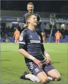  ??  ?? RETURN Greg Halford celebrates scoring on his debut for Southend - after being without a club for one-and-a-half years. Picture: Jacques Feeney/Getty Images