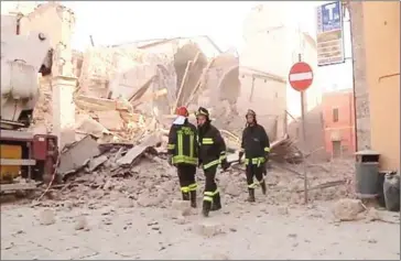  ?? SKY TG24/AFP ?? This handout TV grab released by Italian broadcaste­r Sky Tg24 shows the destroyed basilica of Norcia after an 6.6 magnitude earthquake yesterday in Norcia.