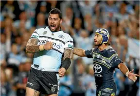  ??  ?? Andrew Fifita shows his emotion on Friday night.