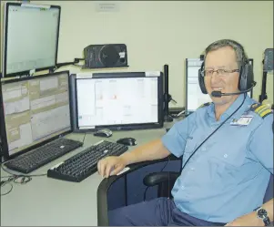  ?? SUBMITTED PHOTOS ?? Shown above is MCTS instructor Clermont Charland sitting in front of the radio simulator answering a ship in distress, also known as a mayday from that ship.