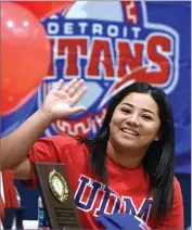  ?? RECORDER PHOTO BY CHIEKO HARA ?? Monache High School's Jessenia Castillo signed her National Letter of Intent to join the University of Detroit Mercy on Thursday.