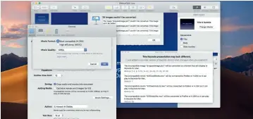  ??  ?? Keynote and Mojave apps can convert media from unsupporte­d QuickTime formats, but can’t in later macOS.
