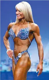  ??  ?? ABOVE: Lynda Jager overcame her initial stage fright to compete and win titles in the figure category of bodybuildi­ng competitio­ns. PHOTO BY SIMON LAU