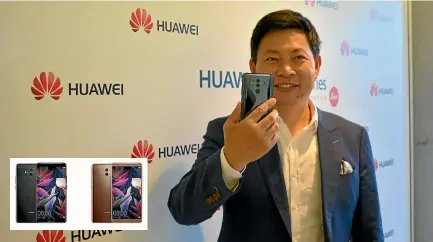  ?? PHOTOS: STUFF; SUPPLIED ?? Huawei executive Richard Yu: ‘‘The most important for me is to have the best product.’’ Inset, the new Mate 10 and Mate 10 Pro smartphone­s.