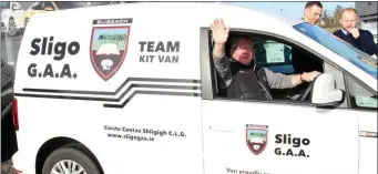  ??  ?? Sligo GAA kit man John McPartland driving away in the new Sligo Senior Football Team Kit Van from Connollys Volkswagen.